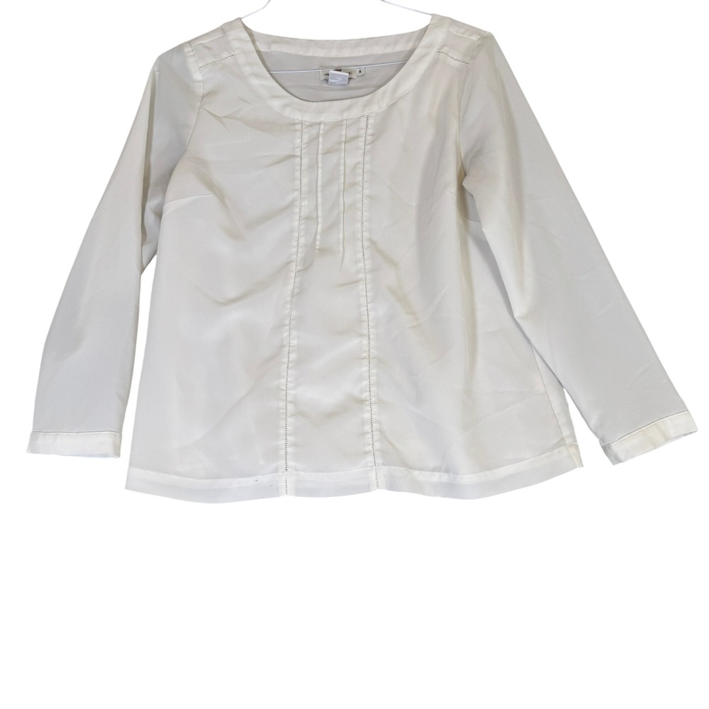 Vineyard Vines Womens White Pintuck Long Sleeve Blouse Size 8 Scoop Neck Top